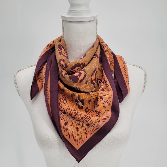Nina Ricci Paris Silk Square Scarf Animal Print Coral/Plum (orange/purple) - Picture 3 of 8